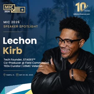 MIC 2026 Speaker Spotlight card for Lechon Kirb, issued by the Military Influencer Conference